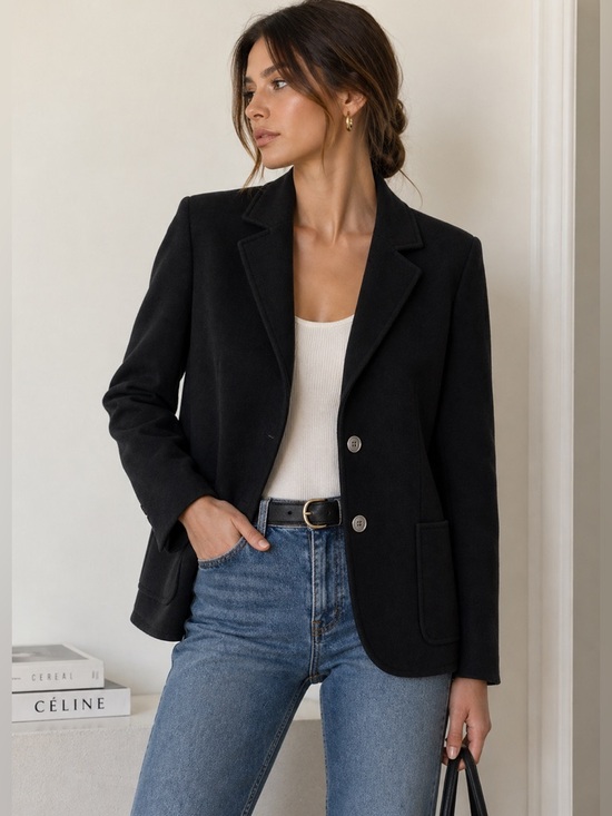 Celine Jackets & Blazers - Celine Black Wool Cashmere Blend Blazer Minimalist Tailored Jacket S